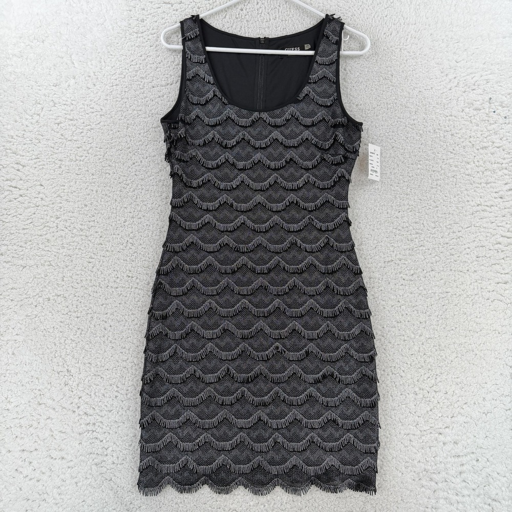 Guess Dress Womens 8 Black Fringe Scoop Neck Bodycon Cocktail GDFMP975 NWT